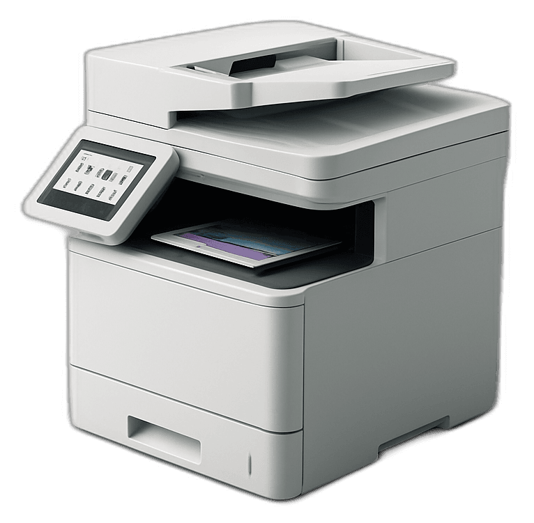Secure Print self-service document printing station installed in a DMV office — customers scan a QR code and print documents from their phone
